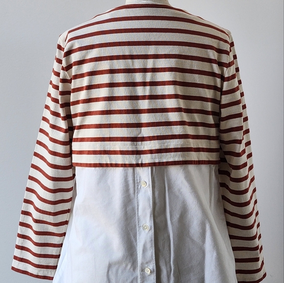 Veronica Beard Cotton Canvas Red Striped Top with White  Blouse SZ L - Picture 2 of 7